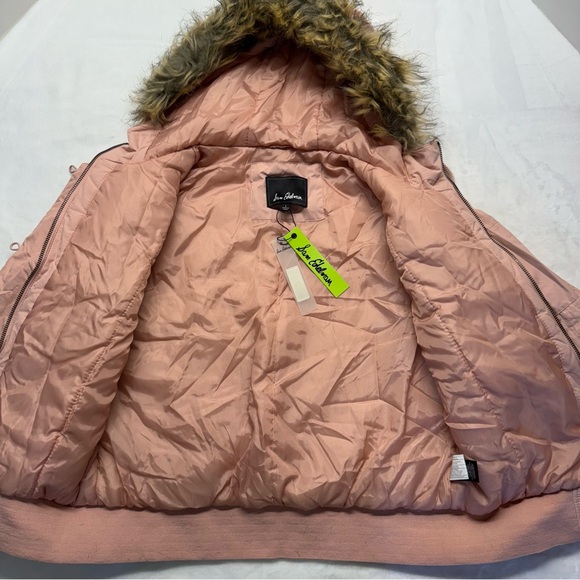 Sam Edelman Pink‎ Hooded Bomber Jacket with Faux Fur Trim NEW Large - Picture 2 of 10